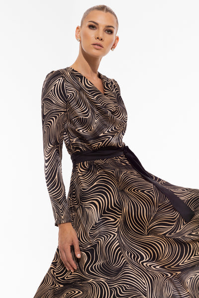 Caramel & Black print dress