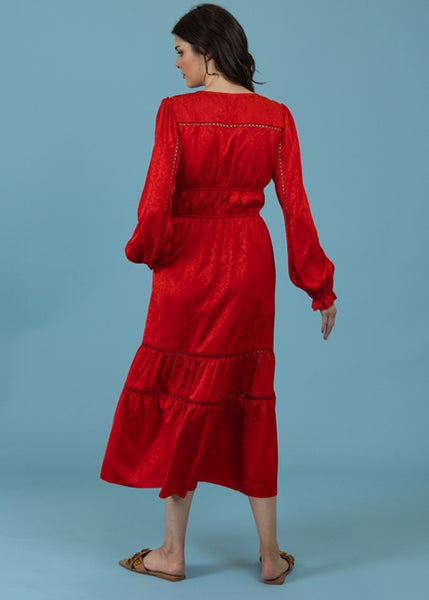 Red silky  jacquard Dress