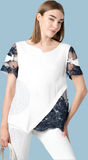 Elisa white-navy lace inserts Tee