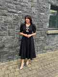 Black crystal bow midi flare dress