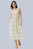 Pastel print pleat midi dress