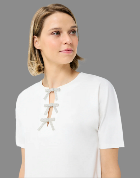 Ivory silver crystal bow T