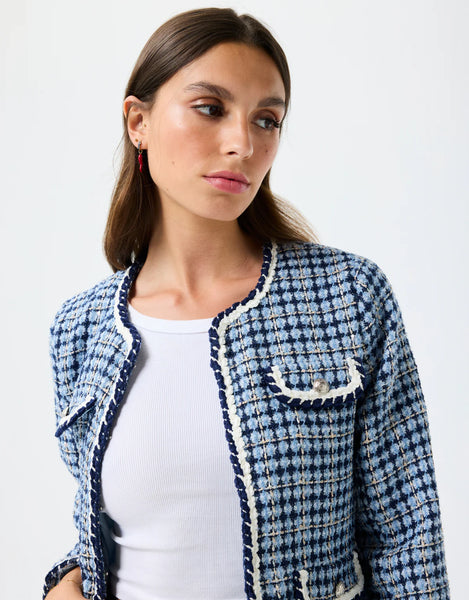 Blue tweed colarless Blazer / jacket