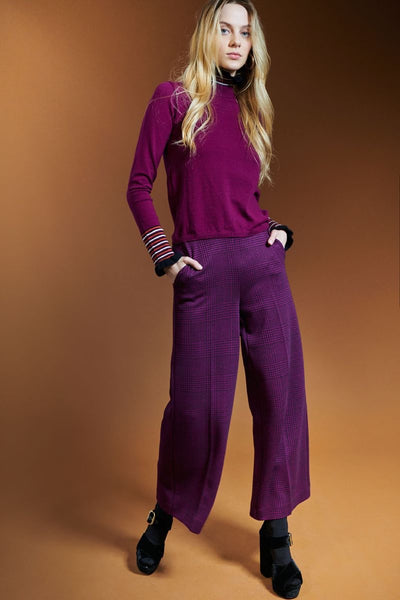 Magenta check wide leg pants