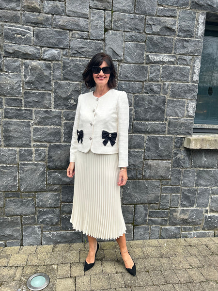 Ivory boucle black bow jacket