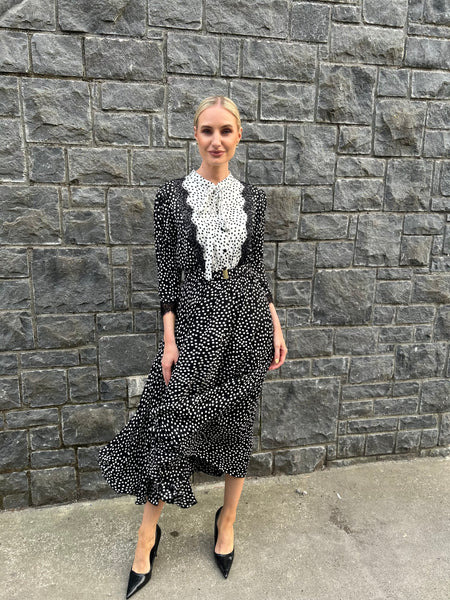 Polka dot midi dress .