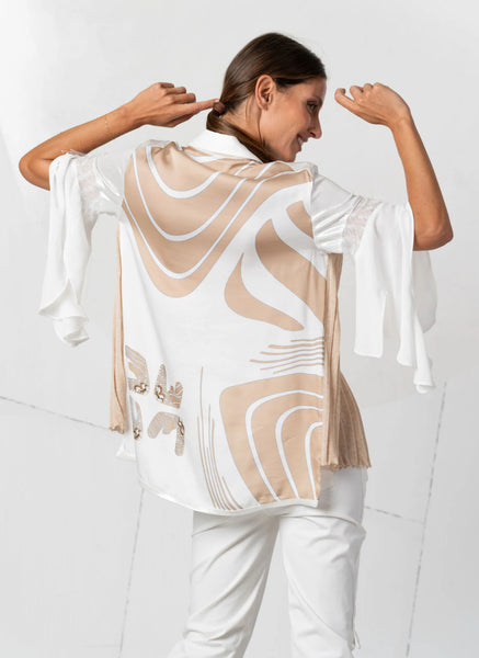 Elisa White shirt beige panels knit