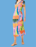 Racing Colours print Midi dress