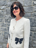 Ivory boucle black bow jacket