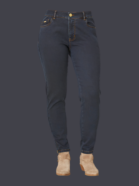 Slim Navy denim pants zip hem