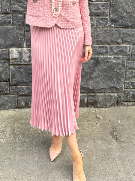 Pink fine pleat midi skirt