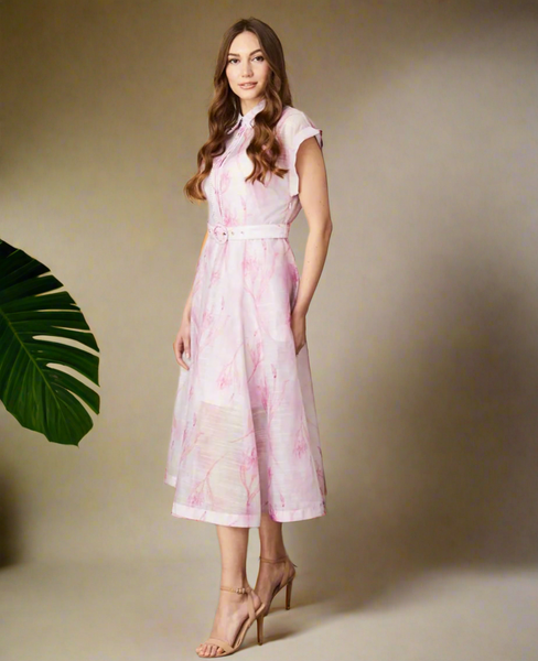 Pale pink print midi dress “In store”
