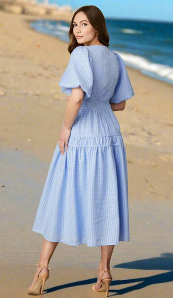 Chambrè blue cotton midi dress