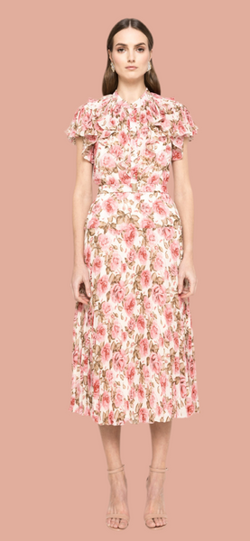Pink peonie print midi