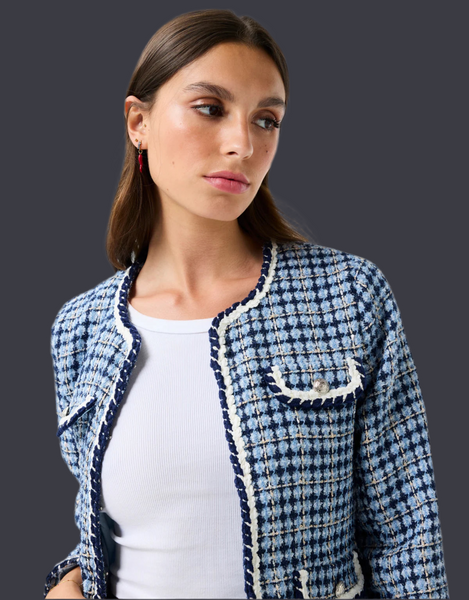 Blue tweed colarless Blazer / jacket