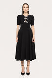 Black crystal bow midi flare dress