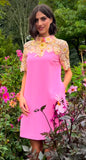 Pink and lemon Lace detail dress “ In Store “