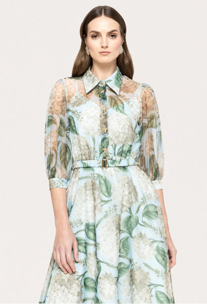 Sage print organza dress