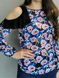 Blue pink Black silk top