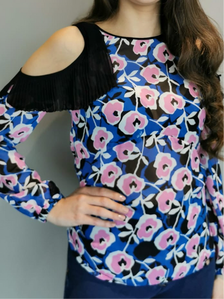 Blue pink Black silk top