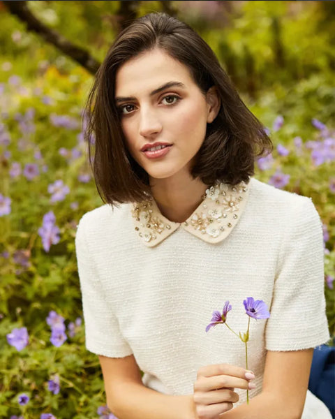 Cream  beaded collar dress
