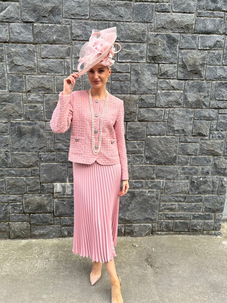 Pink fine pleat midi skirt