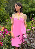 Pink and lemon Lace detail dress “ In Store “