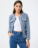Blue tweed colarless Blazer / jacket