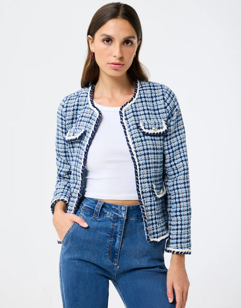 Blue tweed colarless Blazer / jacket