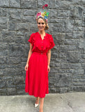 Red pleated midi Dress