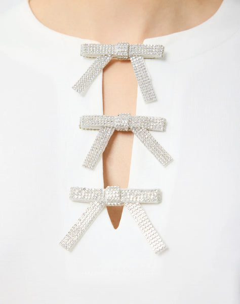 Ivory silver crystal bow T