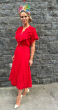 Red pleated midi Dress