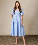 Chambrè blue cotton midi dress