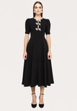 Black crystal bow midi flare dress