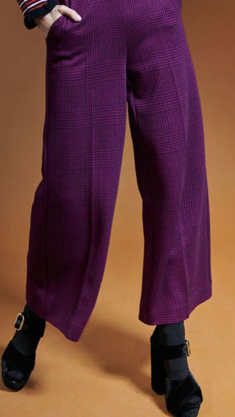 Magenta check wide leg pants