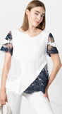 Elisa white-navy lace inserts Tee