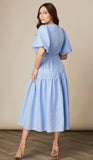 Chambrè blue cotton midi dress