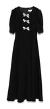 Black crystal bow midi flare dress