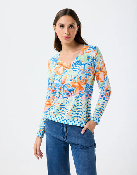 Multi Coloured tropical V knit top