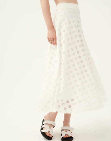 Off white embroidered midi skirt