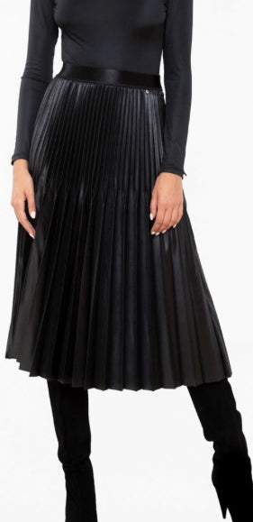 Black eco leather pleated midi Skirt