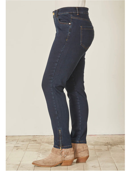 Slim Navy denim pants zip hem
