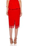 Coral red Lace trim Pencil Skirt