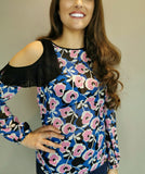 Blue pink Black silk top