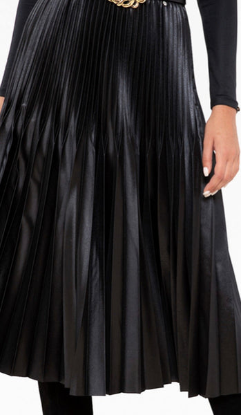 Black eco leather pleated midi Skirt