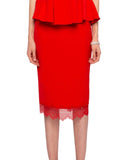 Coral red Lace trim Pencil Skirt