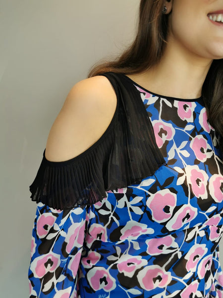 Blue pink Black silk top